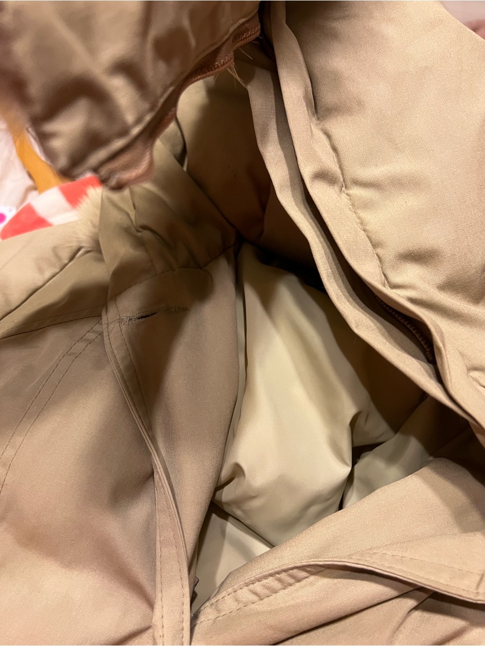 EDDIE BAUER Goose Down Long Trench Puff Jacket Removable Fox Fur Trim Size M-L - Picture 10 of 14